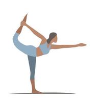 mulher está fazendo exercícios de flexibilidade. pilates ioga ginástica atlética. conceito de bem-estar. estilo de vida saudável do esporte. plana simplesmente formas. ilustração vetorial em fundo branco isolado vetor