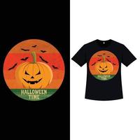 design de t-shirt de cor retro elegante de halloween com assustador uma lanterna de abóbora e morcegos. design de t-shirt assustador de halloween com cor vintage e caligrafia. design de moda assustador para o halloween. vetor