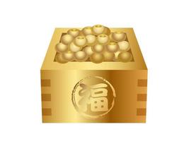 feijão da sorte em um recipiente quadrado para setsubun japonês, o final do festival de inverno. ilustração vetorial. tradução de texto - fortuna.