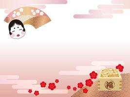 ilustração de fundo vetorial com deusa da sorte, feijão da sorte e espaço de texto para o setsubun japonês - o fim do festival de inverno. tradução de texto - fortuna.