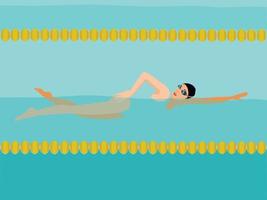 mulher nadando na piscina. treinamento de nadador. ilustração vetorial em estilo cartoon vetor