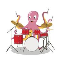 polvo tocando bateria. personagem bonito em estilo cartoon. vetor