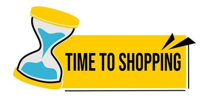 banner promocional com texto de tempo de compras. design com ícone de ampulheta. vetor