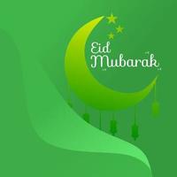 fundo eid mubarak com design de cor verde e ornamento de lanterna vetor