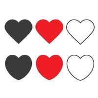 coleção de ilustrações de coração, conjunto de ícones de símbolo de coração e amor, dia dos namorados, cor editável. vetor