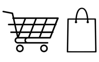ícone de cesta e saco de compras. design de linha de cesta e saco para o conceito de negócio. loja online, site e aplicativo móvel. vetor