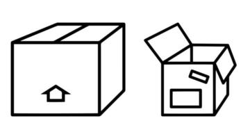 conjunto de ícones de caixa. Abra e feche o design de embalagens de papelão adequado para conceitos de negócios online. vetor