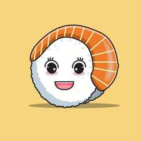 ilustração vetorial de personagem de sushi com expressão fofa como ícone de comida vetor