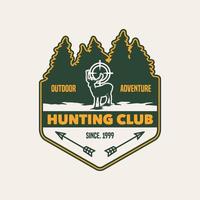 distintivo de rótulo de logotipo de clube de caça desenhado à mão vetor