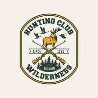 distintivo de rótulo de logotipo de clube de caça desenhado à mão vetor