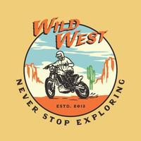 distintivo de etiqueta de logotipo de aventura de vida selvagem de motocicleta vintage desenhada à mão vetor
