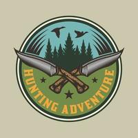 design de distintivo de caça e aventura vintage vetor