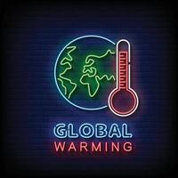 vetor de texto de estilo de sinais de néon de aquecimento global