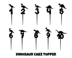 topo de bolo com dez números e silhuetas de dinossauros. ilustração vetorial para máquinas de corte a laser. conceito de aniversário. decoração para torta, cupcake. vetor