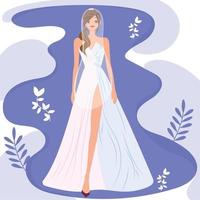 personagem de desenho animado de menina bonita no vestido de casamento vetor de modelo colorido de casamento