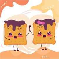 par de fatias de pão com vetor de personagem de padaria bonito dos desenhos animados de chocolate