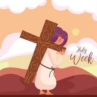 jesus carregando a cruz da semana santa vetor