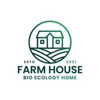 conceito de logotipo de fazenda e casa com estilo de arte de linha. imobiliário - modelo de design de ambiente. ilustração vetorial vetor