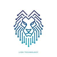 design de logotipo de tecnologia de cabeça de leão vetor