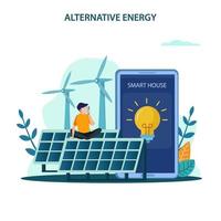 ilustração vetorial de energia alternativa. ideia de ecologia frinedly power, aplicativo de energia verde da cidade vetor