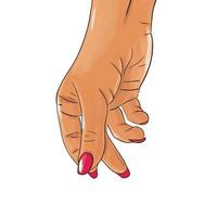 mão desenhada feminina mão asiática com unhas vermelhas, tirando o gesto do dedo. adesivo, ilustração vetorial de design de impressão isolado no branco. esboço em estilo pop art, quadrinhos. chame atenção.