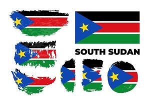 Resumo feliz dia da independência do Sudão do Sul com bandeira de pincel grunge nacional aquarela criativa definir fundo. ilustração vetorial vetor