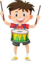 uma criança com instrumento de música de tambor vetor
