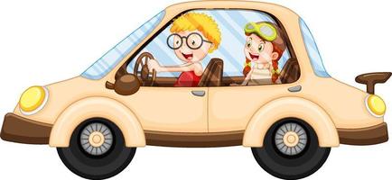crianças dos desenhos animados em um carro isolado vetor