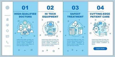 avanços no serviço médico, benefícios de integração do modelo de vetor de páginas da web móvel. ideia de interface de site de smartphone responsivo com ilustrações lineares. tela passo a passo da página da web. conceito de cor