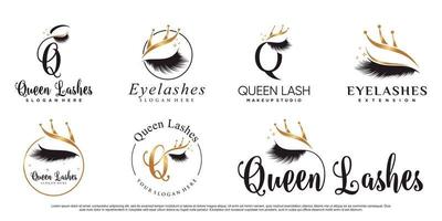 conjunto de modelo de design de logotipo de cílios de rainha com vetor premium de conceito moderno criativo