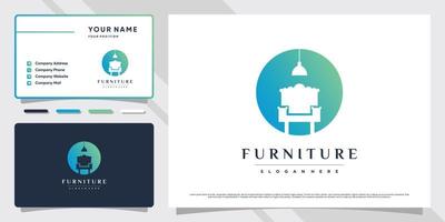 design de logotipo de móveis minimalista com conceito de espaço negativo e vetor premium de design de cartão de visita