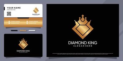 logotipo do rei diamante com cor de estilo gradiente dourado e vetor premium de design de cartão de visita