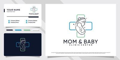 logotipo de mãe e bebê com elemento criativo e vetor premium de design de cartão de visita