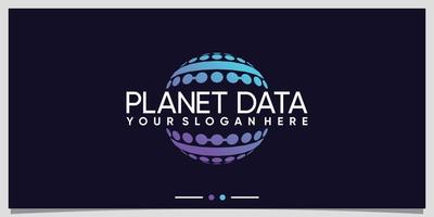 tecnologia de design de logotipo de dados do planeta com vetor premium de conceito exclusivo
