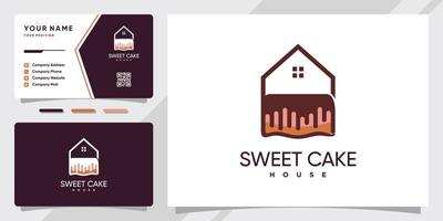 bolo doce e logotipo da casa com conceito criativo e vetor premium de design de cartão de visita