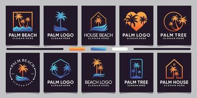 conjunto de inspiração de design de logotipo de palma, ilustração com arte de linha e vetor premium de conceito de espaço negativo