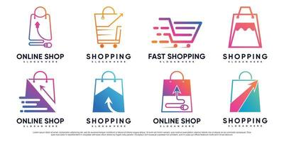 conjunto de ilustração de design de logotipo de loja online com vetor premium de elemento criativo