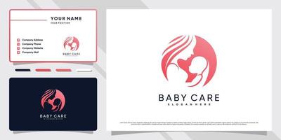 logotipo de cuidados com a mãe e o bebê com conceito exclusivo e vetor premium de design de cartão de visita
