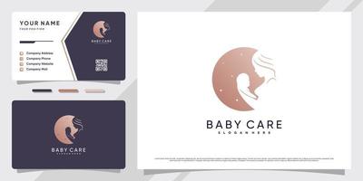 logotipo de cuidados de mãe e bebê com conceito de espaço negativo e vetor premium de design de cartão de visita