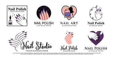 conjunto de modelo de design de logotipo de esmalte ou estúdio de unhas com vetor premium de elemento criativo