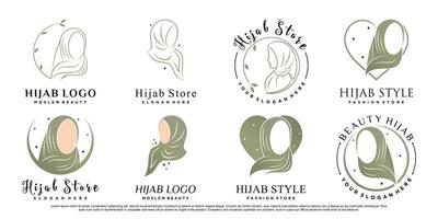 conjunto de logotipo muçulmano de mulher de beleza usando vetor premium hijab
