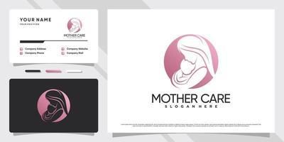 logotipo da mãe e do bebê com conceito de espaço negativo e vetor premium de design de cartão de visita