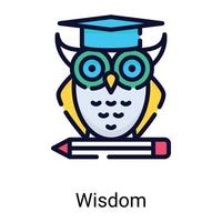 sabedoria, ícone de linha de cor de coruja isolado no fundo branco vetor