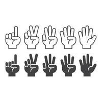 contagem de mão, gesto de mão um, dois, três, quatro, cinco, contar até cinco. modelo de ícone de vetor