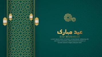 fundo de luxo verde árabe islâmico eid mubarak com padrão geométrico e belo ornamento vetor
