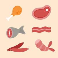 comida de ilustração de coleção plana de vetor de carne