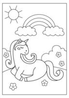 página de colorir de unicórnio para ilustração vetorial de crianças vetor