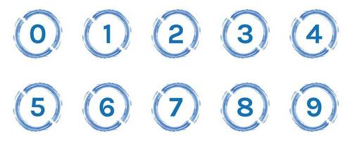 conjunto de número 0 a 9 no círculo azul aquarela sobre fundo branco. vetor