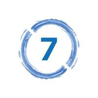 número 7 no círculo azul aquarela sobre fundo branco. vetor