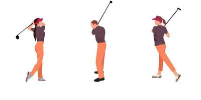 uma coleção de golfistas balançando um taco de golfe vetor